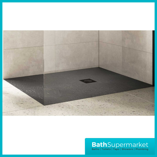 AquaVolere Dark Grey Slate Effect 25mm Ultra-Slim Rectangular Shower Tray & Waste - Various Sizes - Image 5