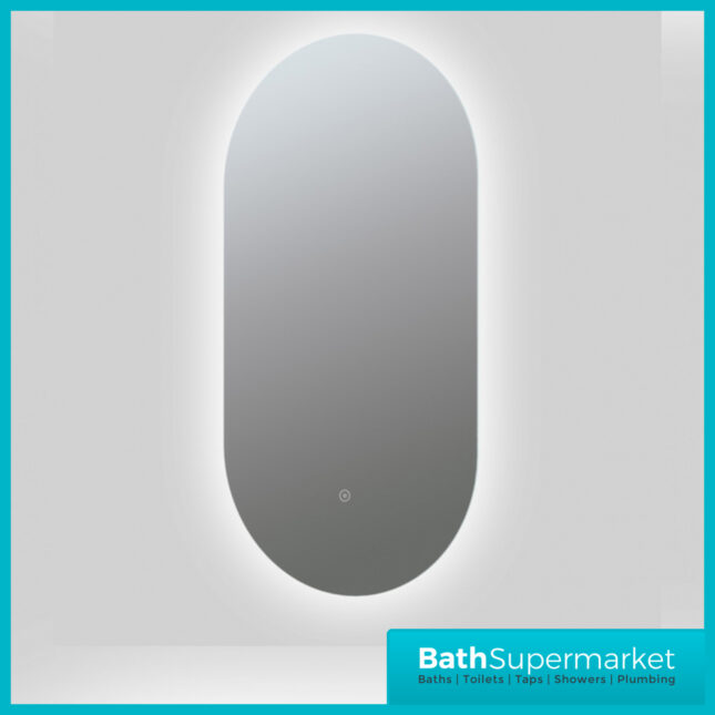 AquaVolere Ovate 400mm Oblong Back-Lit LED Illuminated Touch Sensor Control Demister Mirror
