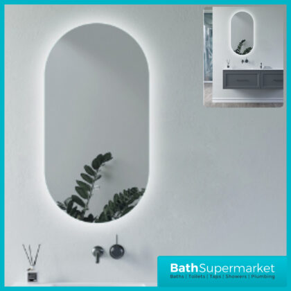 AquaVolere Ovate 400mm Oblong Back-Lit LED Illuminated Touch Sensor Control Demister Mirror