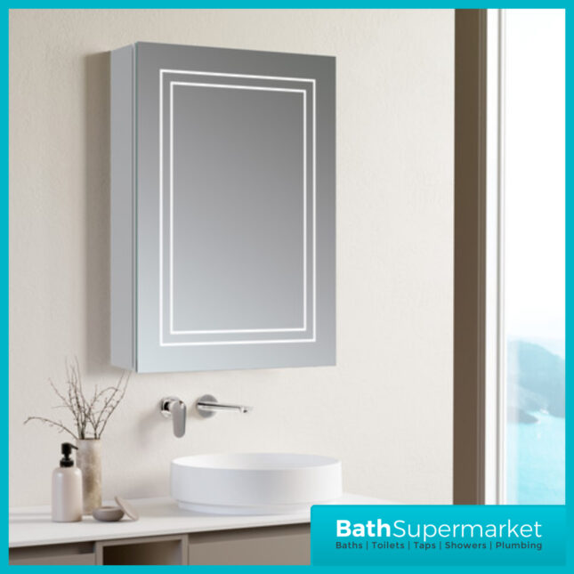 AquaVolere Ardour Front-Lit LED Demister Mirror Cabinet With Shaver Socket 500mm