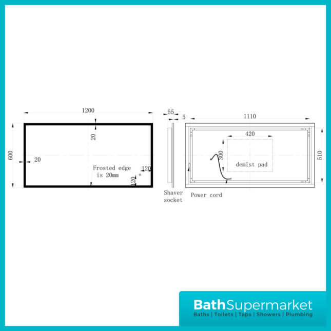 AquaVolere Ardent Rectangle Surround-Lit LED Demister Mirror 800mm & 1200mm Wide Sizes - Image 6