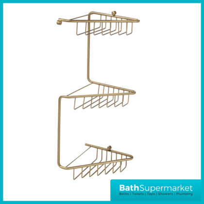 AquaVolere Alana Brushed Brass Wall Mounted 3-Tier Corner Shower Storage