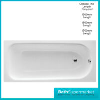 AquaVolere Steel Single Ended Bath With Legs 1500mm - 1600mm & 1700mm Length 2TH