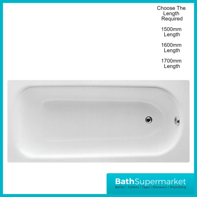 AquaVolere Steel Single Ended Bath With Legs 1500mm - 1600mm & 1700mm Length 2TH