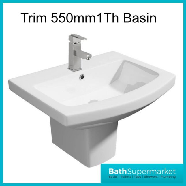 Trim Basin With Semi Pedestal 550mm Wide – 1 Tap Hole - Image 2