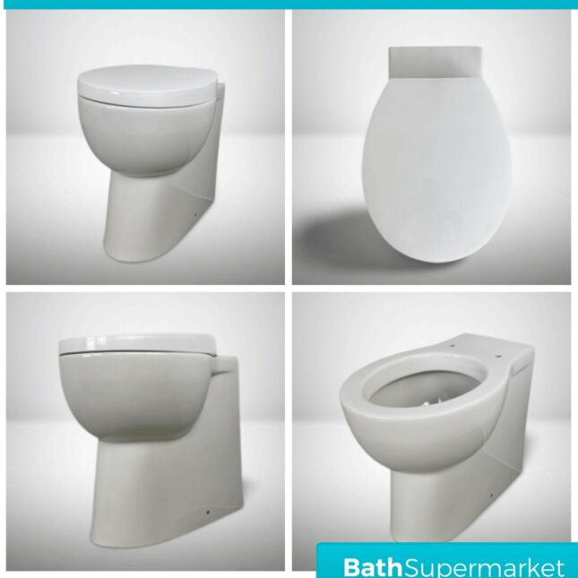 Modern Round Comfort Height Back To Wall Ceramic Toilet Pan & Soft Close Seat WC