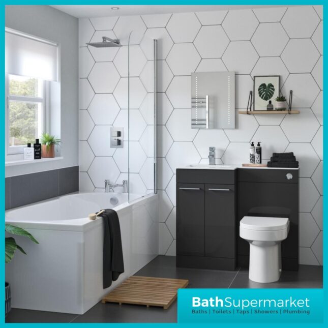 Aquavolere Venice Anthracite Gloss Left Handed Combination Basin Unit & Handles Pack 1100mm