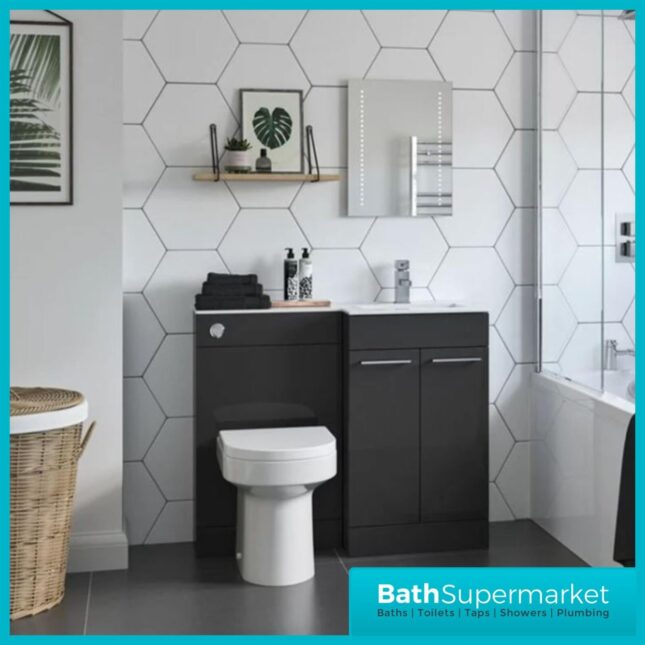 Aquavolere Venice Anthracite Gloss Right Handed Combination Basin Unit & Handles Pack 1100mm