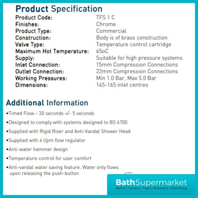 Bristan Timed Flow Temperature Adjustable Manual Shower Valve With Shower Head - Image 5