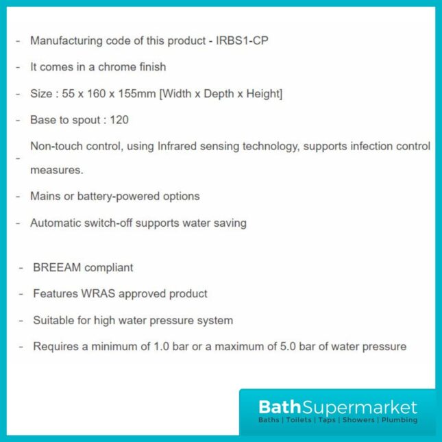 Bristan Chrome Commercial Infrared Sensor Automatic Touch-Free Basin Swan Spout Tap - Image 5