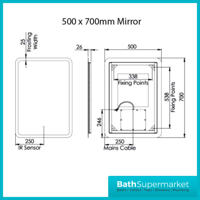 Tavistock Evade LED Touch Sensor Demister Bathroom Mirror - 500mm 600mm 1000mm Sizes