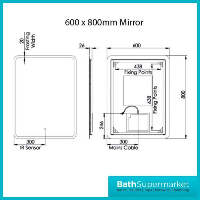 Tavistock Evade LED Touch Sensor Demister Bathroom Mirror - 500mm 600mm 1000mm Sizes