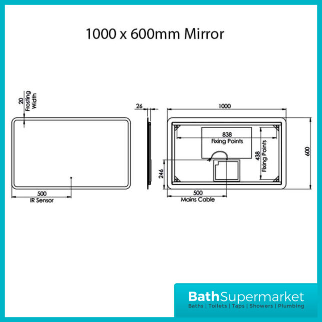 Tavistock Evade LED Touch Sensor Demister Bathroom Mirror - 500mm 600mm 1000mm Sizes