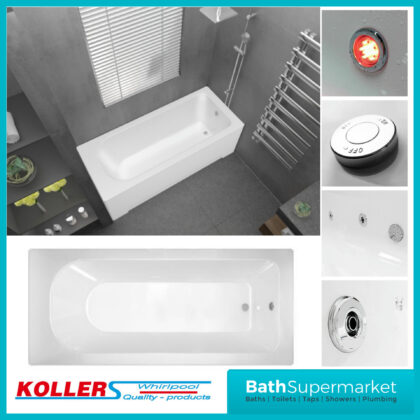 Koller Round Single Ended Whirlpool Jet Spa Bath 1800mm x 700mm With Light Option