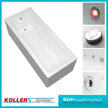 Koller Granada Square Single Ended Jet Whirlpool Bath 1800mm x 700mm & Light Option