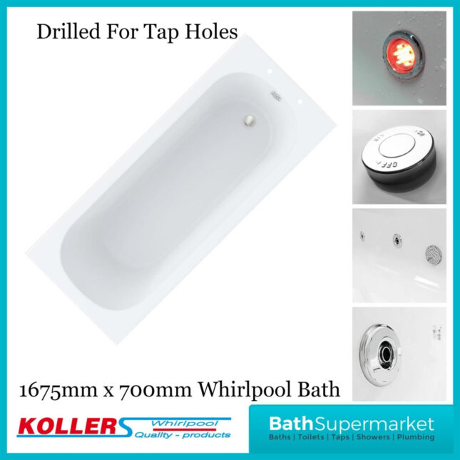 Koller Round Single Ended Whirlpool Jet Spa Bath 1675mm x 700mm With Light Option