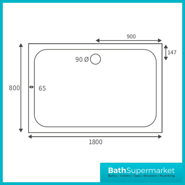 AquaVolere White 45mm Deluxe Rectangular Tray & Waste 1800mm x 800mm