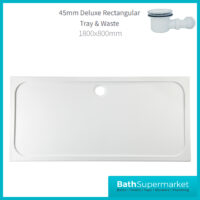 AquaVolere White 45mm Deluxe Rectangular Shower Tray & Waste 1800mm x 800mm - Image 2