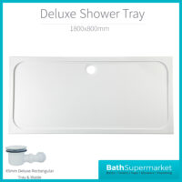 AquaVolere White 45mm Deluxe Rectangular Tray & Waste 1800mm x 800mm