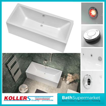 Koller Square Double Ended Whirlpool Jet Spa Bath 1800mm x 1000mm With Light Option