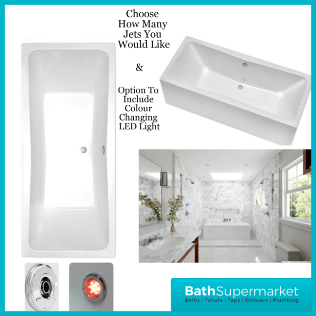 Koller Square Double Ended Whirlpool Jet Spa Bath 1800mm x 1000mm With Light Option - Image 10