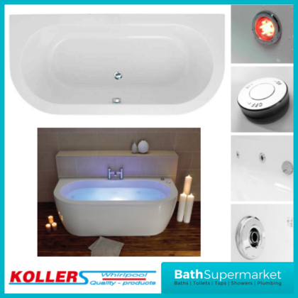 Koller Round D Shape Double Ended Back To Wall Whirlpool Jet Spa Bath 1700mm x 700mm & Light Option