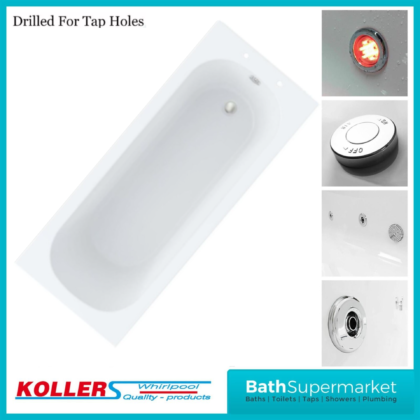 Koller G4K Round Single Ended Whirlpool Jet Spa Bath 1675mm x 700mm With Light Option - 2 Tap Holes