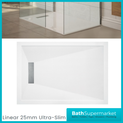 AquaVolere White Linear 25mm Ultra-Slim Rectangular Shower Tray & Waste 1000mm x 800mm