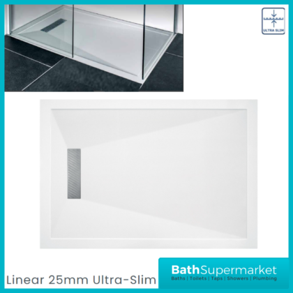 AquaVolere White Linear 25mm Ultra-Slim Rectangular Shower Tray & Waste 1600mm x 800mm