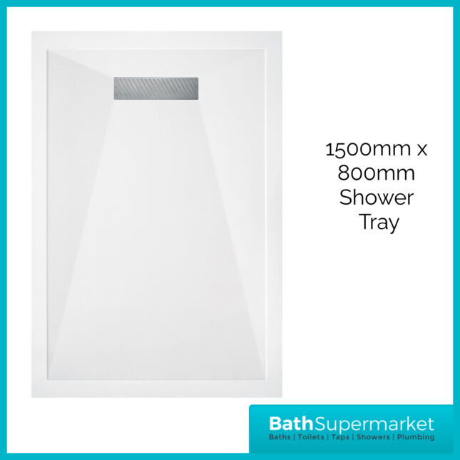 AquaVolere White Linear 25mm Ultra-Slim Rectangular Shower Tray & Waste 1500mm x 800mm - Image 10