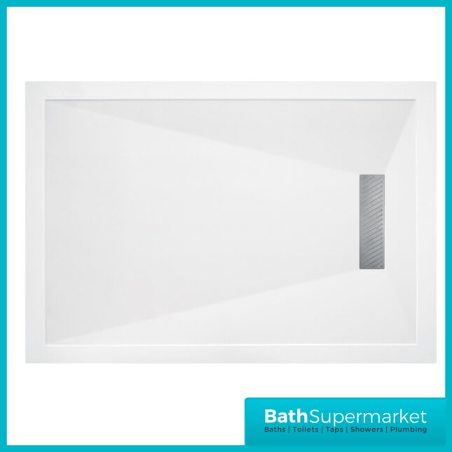 AquaVolere White Linear 25mm Ultra-Slim Rectangular Shower Tray & Waste 1700mm x 700mm & 800mm