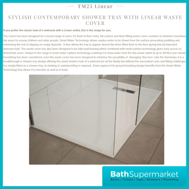 AquaVolere White Linear 25mm Ultra-Slim Rectangular Shower Tray & Waste 1700mm x 700mm & 800mm