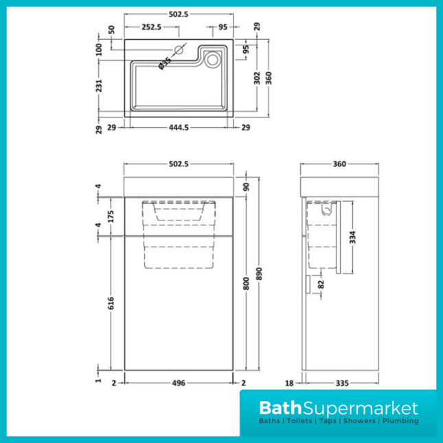 Athena Charcoal Black 2 In 1 Toilet Basin Combination Unit 500mm Wide