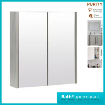Purity Silver Oak Double Door Bathroom Mirror Cabinet 500mm 600mm 800mm Width Sizes