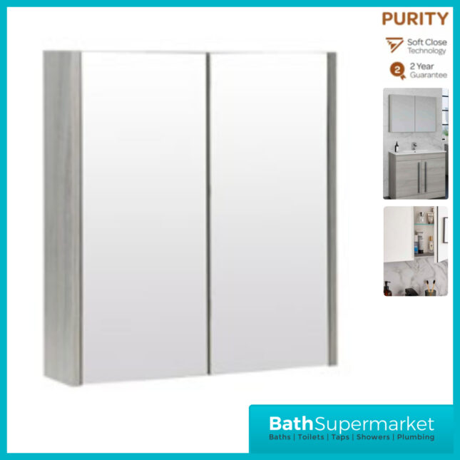 Purity Silver Oak Double Door Bathroom Mirror Cabinet 500mm 600mm 800mm Width Sizes