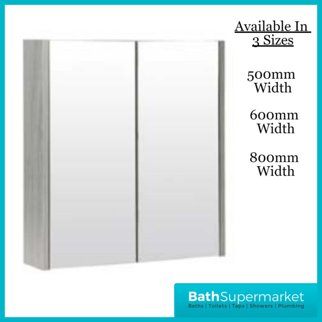 Purity Silver Oak Double Door Bathroom Mirror Cabinet 500mm 600mm 800mm Width Sizes - Image 5