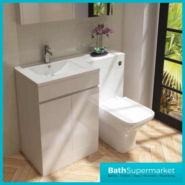 Empire Gloss White Combination L Shape Furniture Full Package Toilet Set 1100mm LH & RH - Image 8