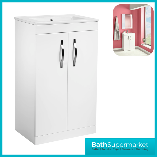 Tavistock Pioneer Gloss White Freestanding Vanity Unit 500mm & 600mm Width