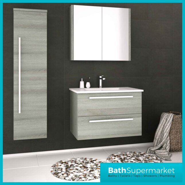 Purity Silver Oak Double Door Bathroom Mirror Cabinet 500mm 600mm 800mm Width Sizes