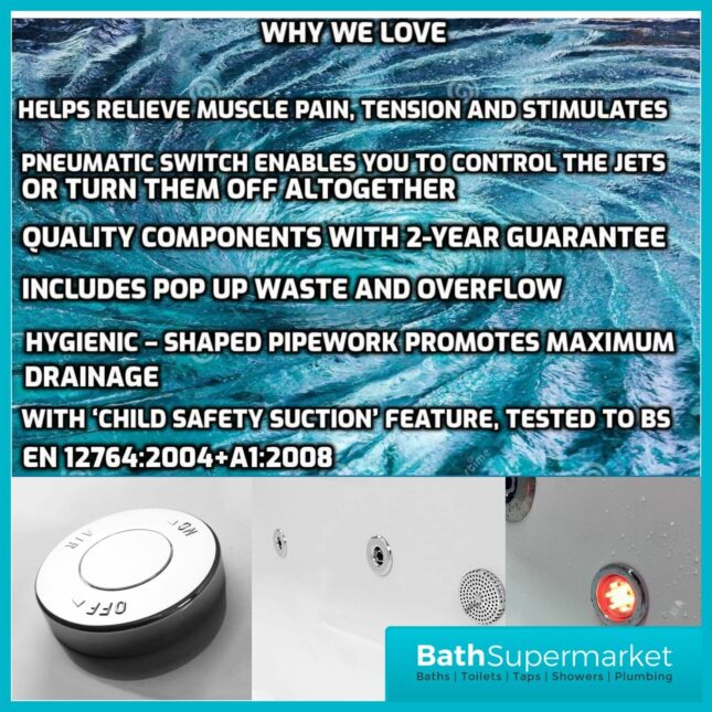 Koller Round D Shape Double Ended Back To Wall Whirlpool Jet Spa Bath 1700mm x 700mm & Light Option