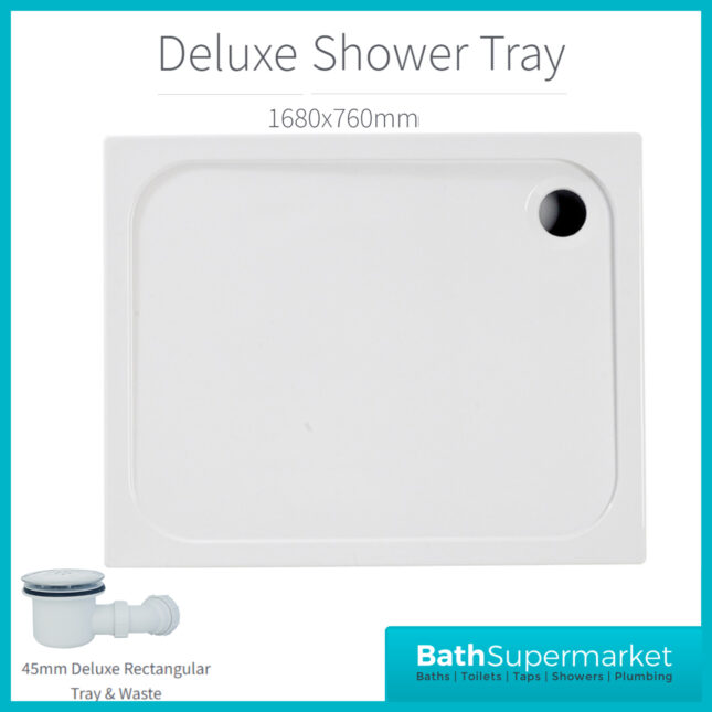 AquaVolere White 45mm Deluxe Rectangular Shower Tray & Waste 1680mm x 760mm