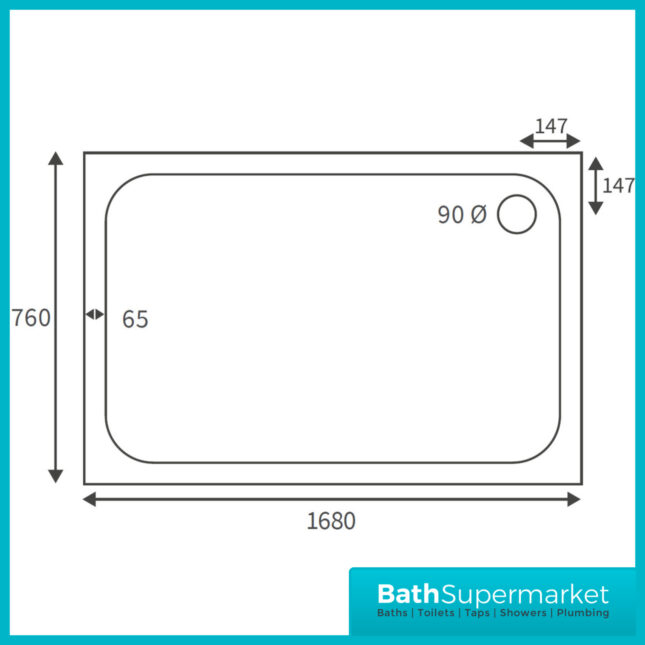 AquaVolere White 45mm Deluxe Rectangular Shower Tray & Waste 1680mm x 760mm