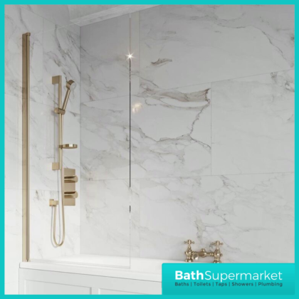 Brushed Brass Single Bath Screen 8mm Toughened Glass 1500 x 800mm