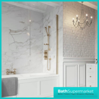 Brushed Brass Single Bath Screen 8mm Toughened Glass 1500 x 800mm
