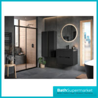 AquaVolere Diverge Matt Black & Glass Wall Hung 2 Drawer Basin Unit & Co-ordinating Basin – 605mm