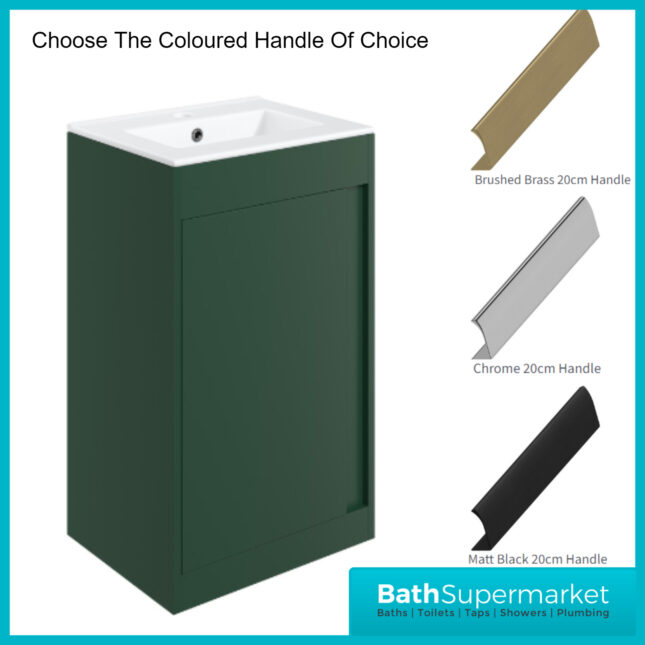 AquaVolere Aspect Matt Conifer Green Floor Standing Basin Unit 510mm - 3 Handle Choice - Image 3