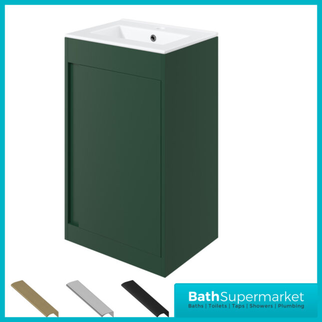 AquaVolere Aspect Matt Conifer Green Floor Standing Basin Unit 510mm - 3 Handle Choice - Image 5