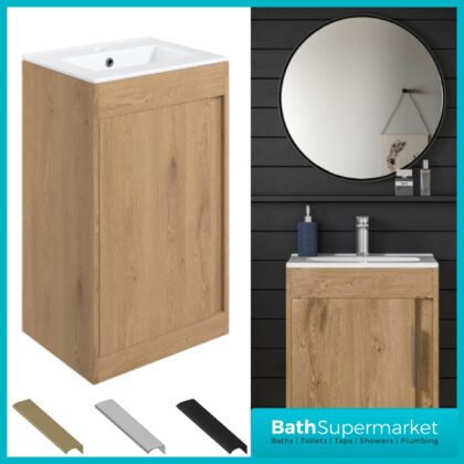 AquaVolere Aspect Seville Oak Floor Standing Basin Unit 510mm – 3 Handle Choice