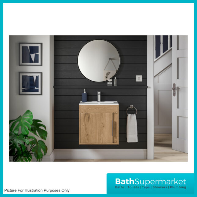 AquaVolere Aspect Seville Oak Floor Standing Basin Unit 510mm – 3 Handle Choice - Image 5