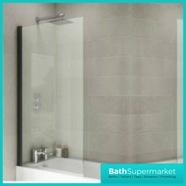 Matt Black 6mm Glass Pivot Bath Screen Square Edge Clear Glass